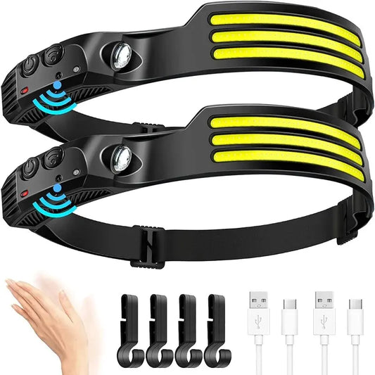 COB LED Headlamp Induction Head Lamp Built-in Battery USB Rechargeable Head Flashlight Outdoor Camping Fishing Sensor Headlight Beauty World Shop