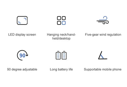 Handheld Mini Fan Foldable Portable Neck Hanging Fans 5 Speed USB Rechargeable Fan with Phone Stand and Display Screen 1800mAh Beauty World Shop