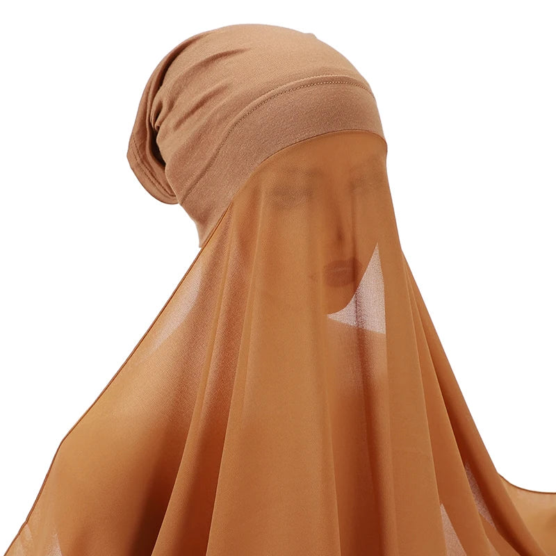 Muslim Women Bonnet + Chiffon Shawl Instant Under scarf Cap Islam Inner Scarf Headband Stretch Hijab Cover Headwrap Turbante Beauty World Shop
