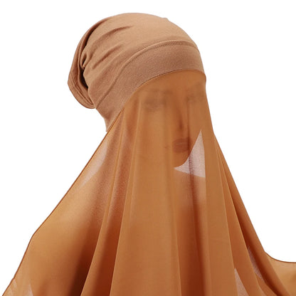 Muslim Women Bonnet + Chiffon Shawl Instant Under scarf Cap Islam Inner Scarf Headband Stretch Hijab Cover Headwrap Turbante Beauty World Shop