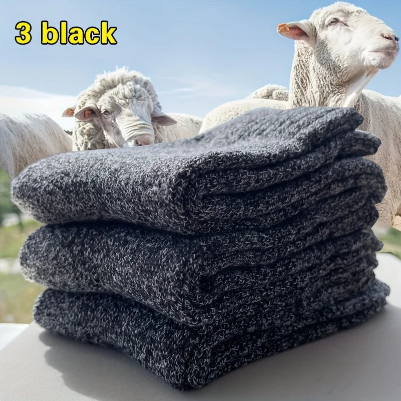 3/5 Pairs Men's Winter Warm Socks, Thick Towel Mid-Calf Socks, Anti-Cold Snow Boots Socks Elastic Solid Color Beauty World Shop