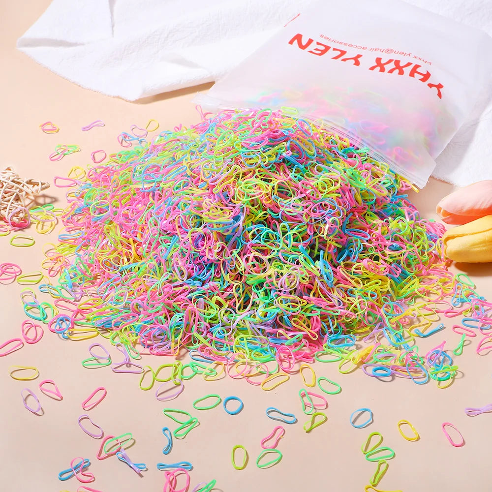 500Pcs/Set Girls Colourful Elastic Disposable Soft Rubber Band Hair Tie Headband Children Ponytail Holder Bands Kids Accessories Beauty Fashion