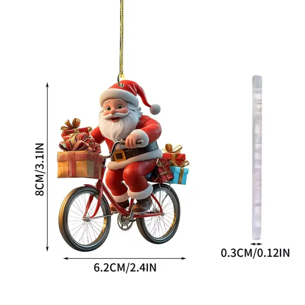 2d Acrylic Winter Decorative Hanging Cartoon Santa Claus Bicycle Gifts Christmas Pendants Christmas Tree Decoration Beauty World Shop