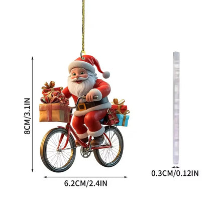 2d Acrylic Winter Decorative Hanging Cartoon Santa Claus Bicycle Gifts Christmas Pendants Christmas Tree Decoration Beauty World Shop