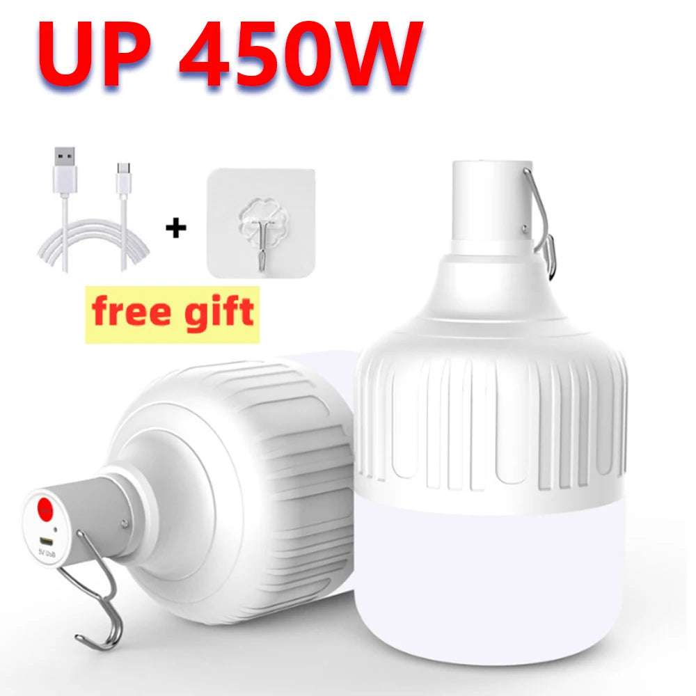 1-8pcs Portable Outdoor Camping Lights USB Rechargeable lamp LED Emergency Bulb Hook High Power Tents Lantern Night Lights Bulb Beauty World Shop