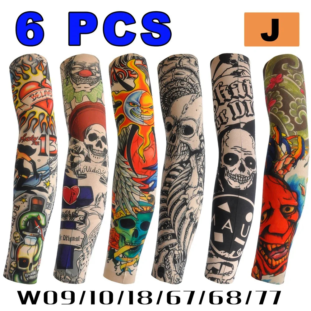 6 PCS Tattoo Sleeves Unisex Summer Cycling Sun Protection Arm Covers Beach Driving Fishing Breathable Nightclub Elastic Sleeves Beauty World Shop