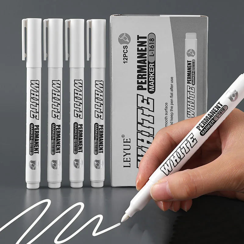New 1/2/3PCS Waterproof Metal Marker Permanent White Paint Pen Washing Art Painting Graffiti Pens Fabric Wood Leather Marker1MM Beauty World Shop