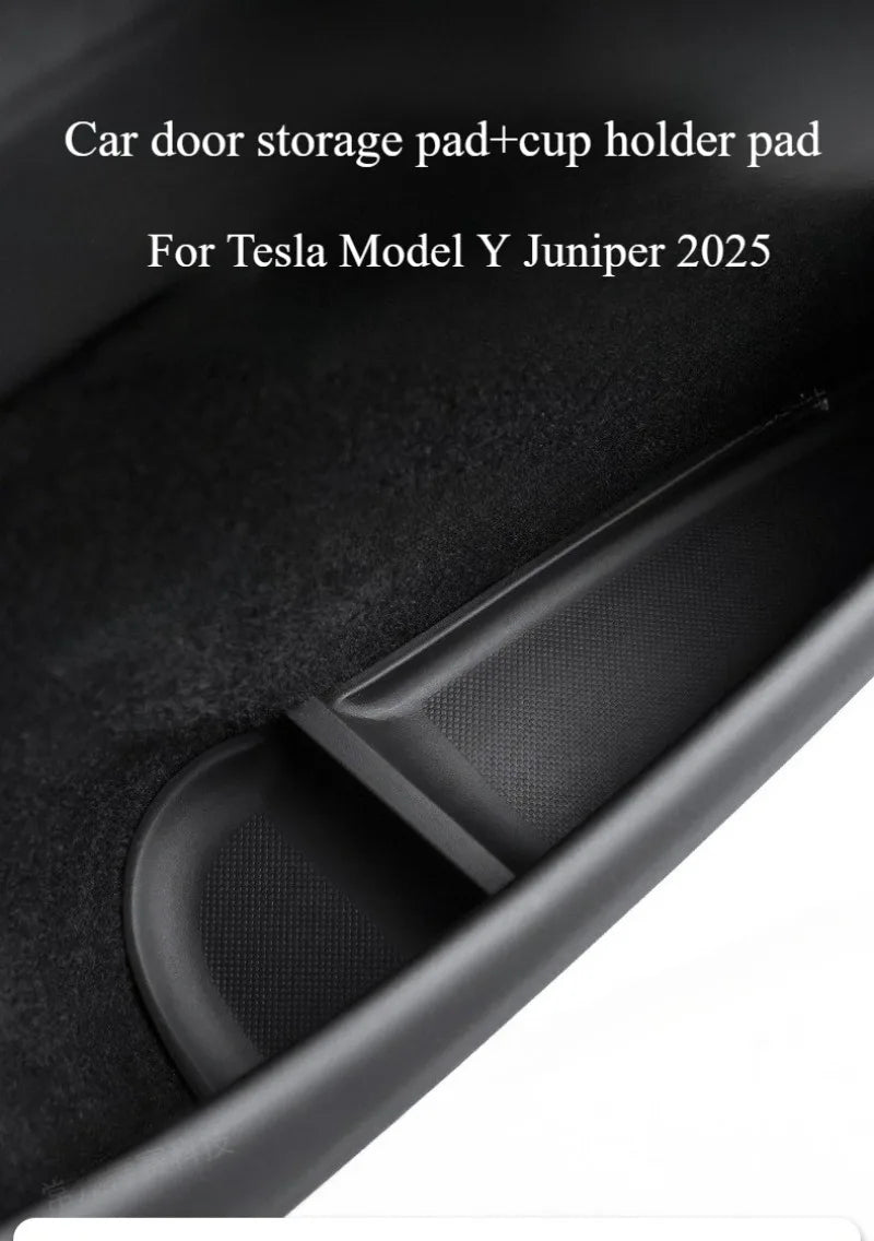 For Tesla Model Y Juniper 2025 Car Door Storage Pad 5PCS TPE Central Control Water Cup Holder Mat Organizer Tray Car Accessories Beauty World Shop