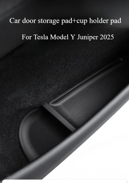 For Tesla Model Y Juniper 2025 Car Door Storage Pad 5PCS TPE Central Control Water Cup Holder Mat Organizer Tray Car Accessories Beauty World Shop