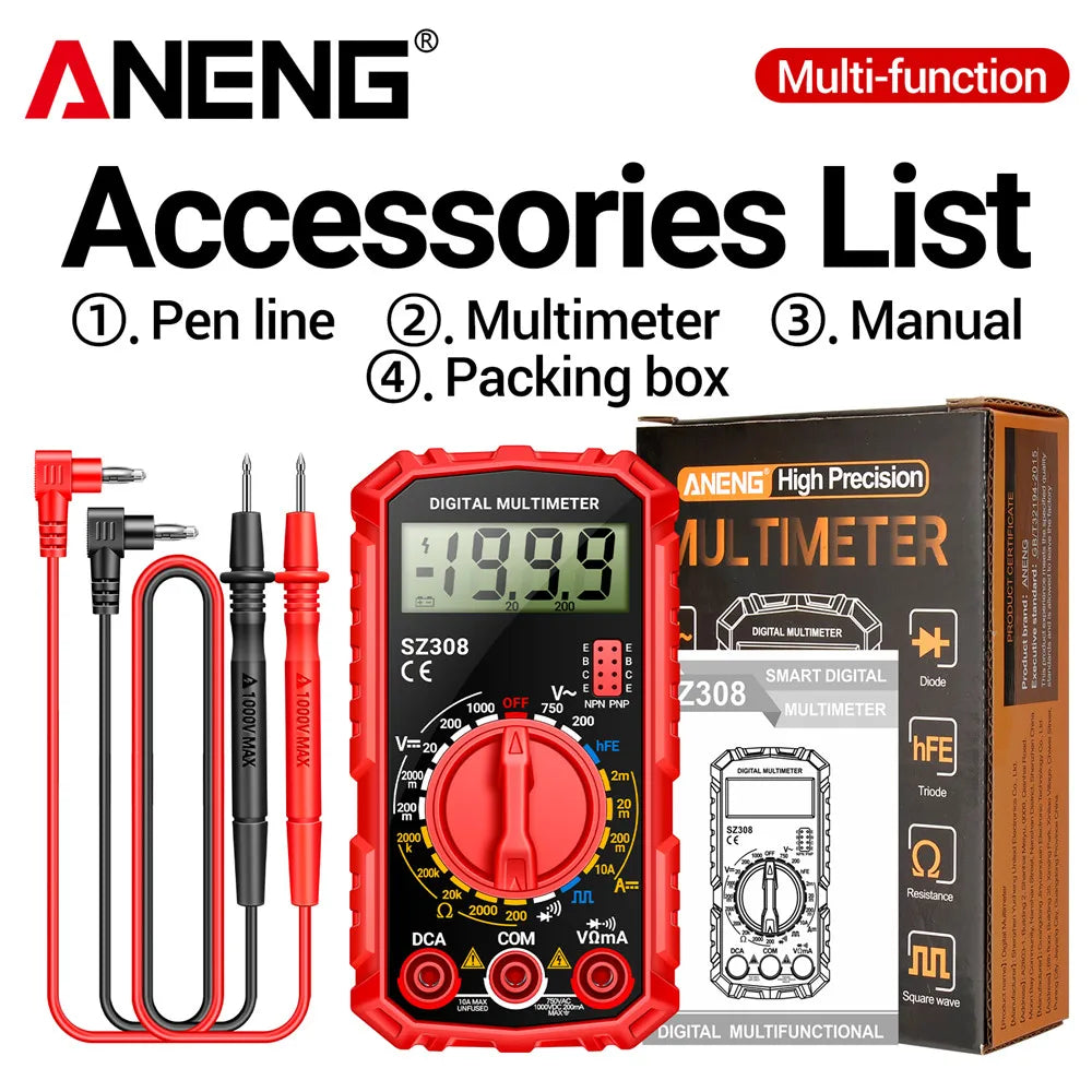 ANENG SZ308 Digital Multimeter   AC/DC Current Meter Voltage Resistance Meter Electrician LCD Backlight Ohm Square Wave Test Beauty World Shop