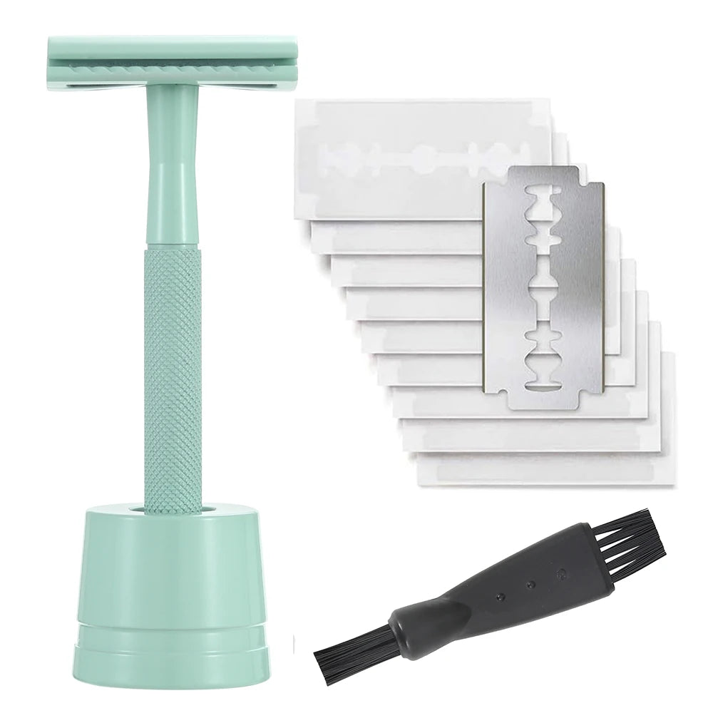 Safety Razor with Brass Weighted Handle and 5 Double Edge Safety Blade Refills,Single Blade Razor for Men, Designed for Coarse Beauty World Shop