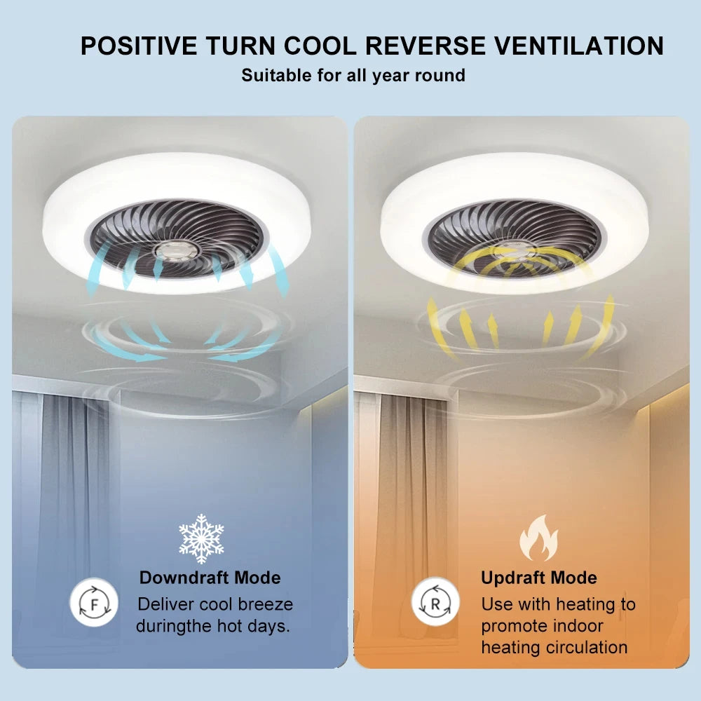 Smart Ceiling Fan Fans With Lights Remote Control Bedroom Decor Ventilator Lamp 52cm Air Invisible Blades Silent Beauty World Shop