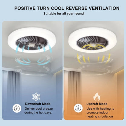 Smart Ceiling Fan Fans With Lights Remote Control Bedroom Decor Ventilator Lamp 52cm Air Invisible Blades Silent Beauty World Shop