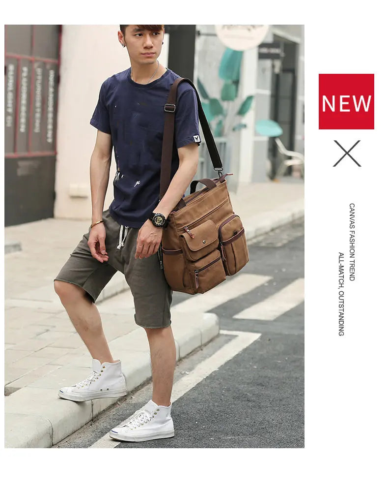 Men's Handbags Briefcase Canvas Shoulder Bag Man for Documents Large Capacity Tote Laptop Bag Crossbody Travel Bags Vintage K004 Beauty Trend Shop
