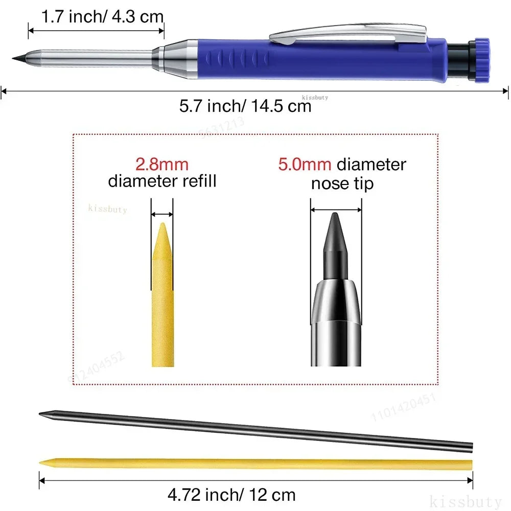 2.8mm Solid Carpenter Pencil Mechanical Pencil with Built-in Sharpener Carpentry Long Head Carpenter Pencil Stationery Supply Beauty World Shop