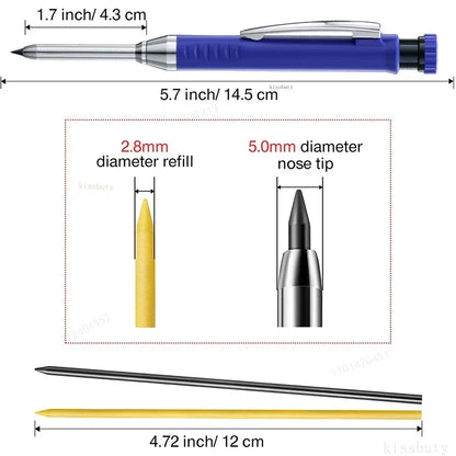 2.8mm Solid Carpenter Pencil Mechanical Pencil with Built-in Sharpener Carpentry Long Head Carpenter Pencil Stationery Supply Beauty World Shop