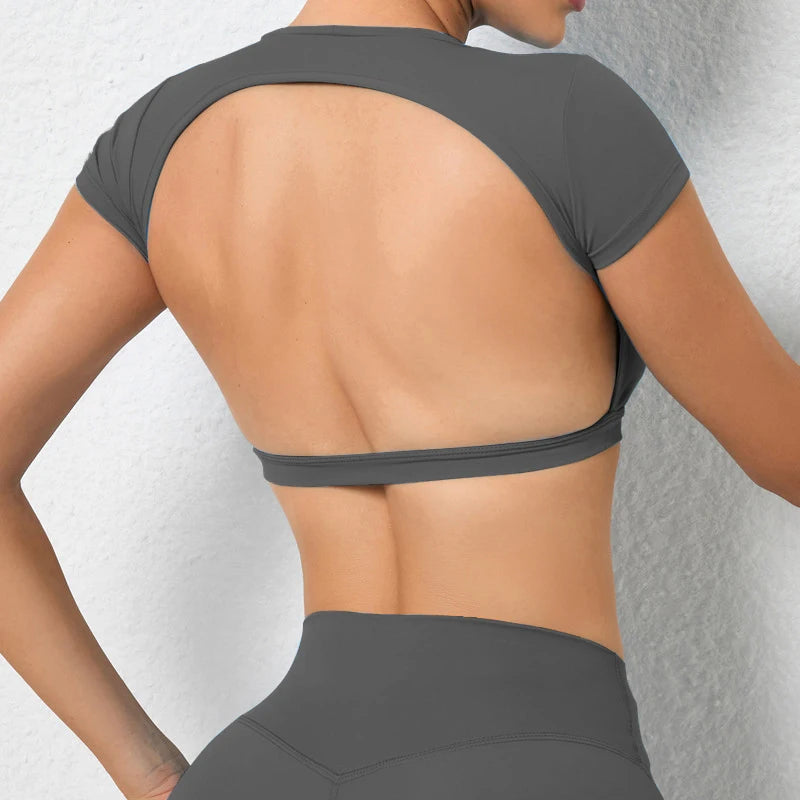 Hearuisavy Sports Shirts Breathable Workout Tops Fitness Sportswear Female Backless Yoga Clothing Sport Crop Tops Women Gym Top Beauty World Shop