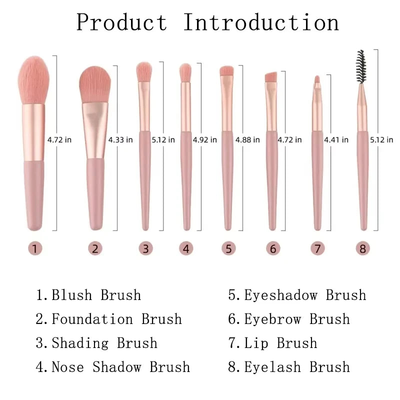 8-Piece Mini Soft and Fluffy Makeup Brush Set, Perfect for Makeup Beginners, Used for Foundation, Blush, and Eyeshadow to Create Beauty World Shop
