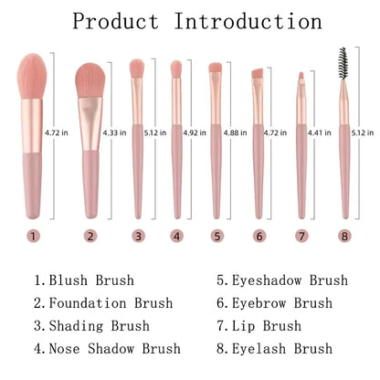 8-Piece Mini Soft and Fluffy Makeup Brush Set, Perfect for Makeup Beginners, Used for Foundation, Blush, and Eyeshadow to Create Beauty World Shop