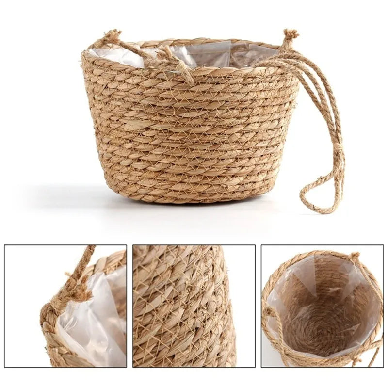 Garden Hanging Planter Macrame Plant Storage Basket Jute Rope Woven Indoor Outdoor Flower Pot Holder Plant Hangers Home Decor Beauty Trend Shop