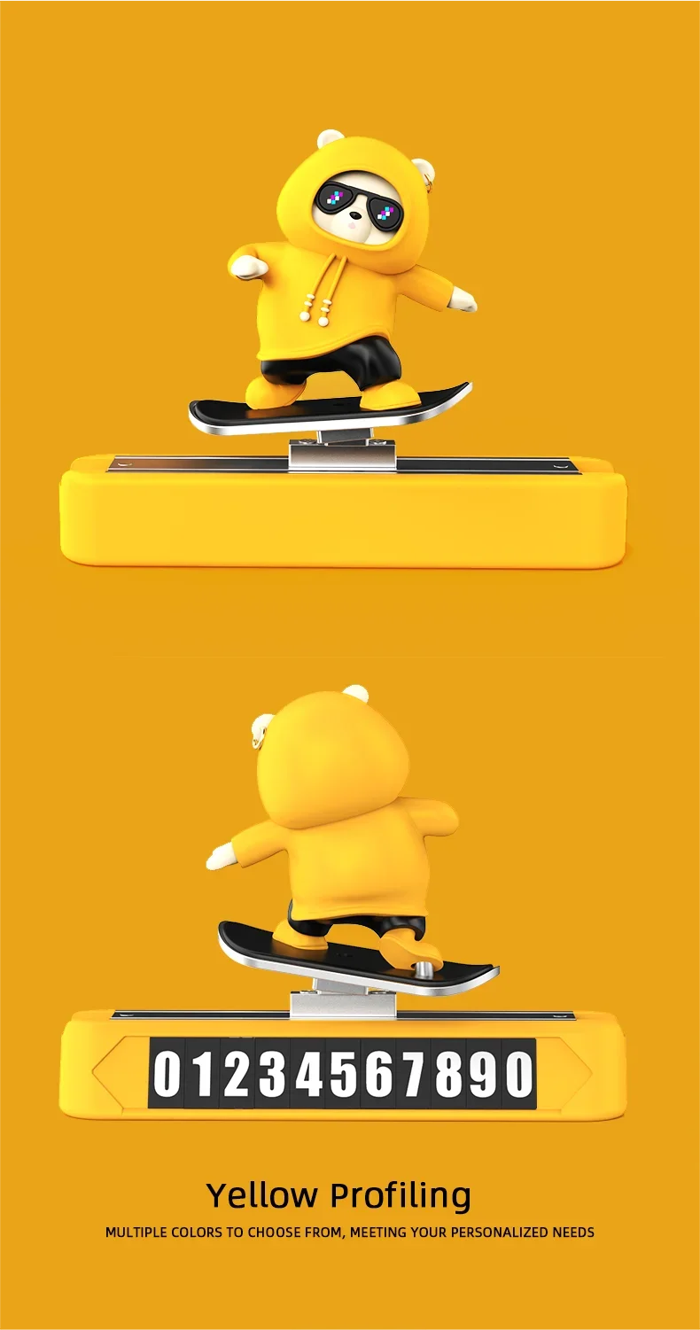 New Dashboard Car Decorations Skateboard Bear Magnetic Parking Number Plate Creative Car Cartoon Interior Interior Accessories Beauty World Shop