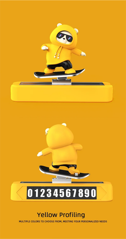 New Dashboard Car Decorations Skateboard Bear Magnetic Parking Number Plate Creative Car Cartoon Interior Interior Accessories Beauty World Shop