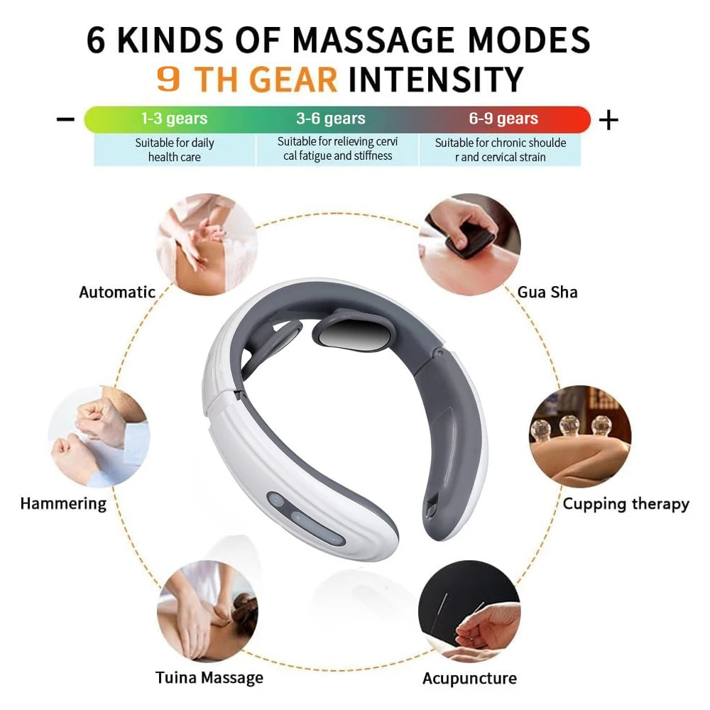 Ems Electric Neck Massager 6-Mode 9-Speed Massager Muscle Relaxation Battery Neck Massager Tool Relax Cervical Relief Pain Beauty World Shop