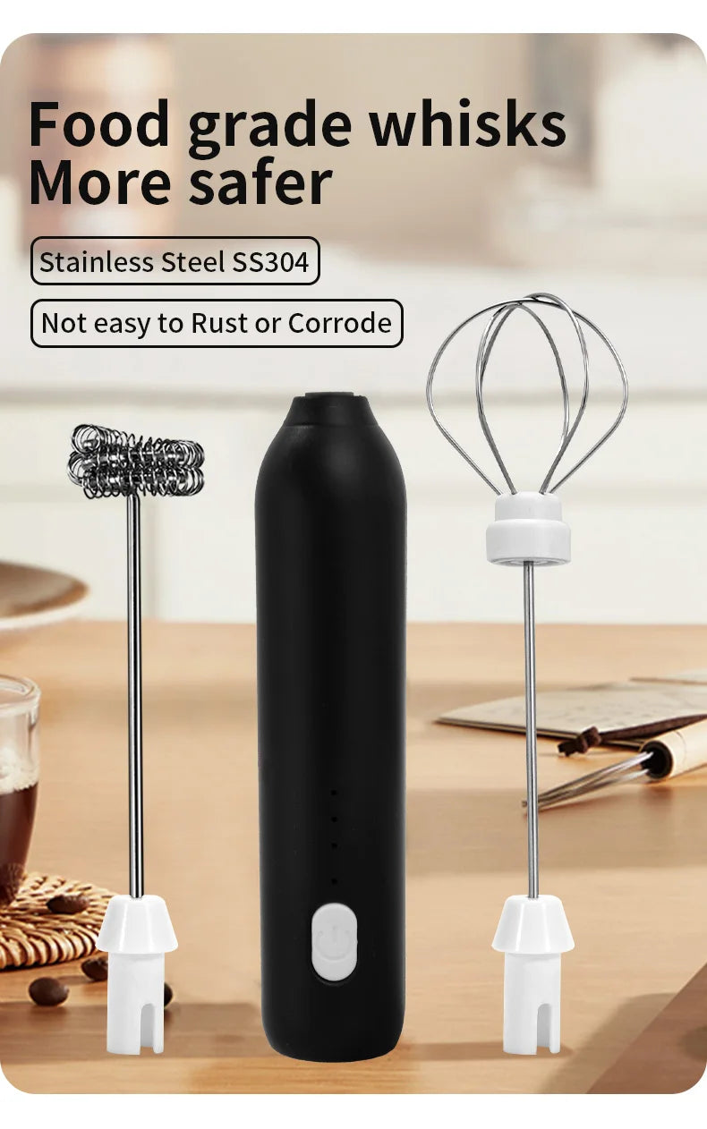 UPGRADED Electric Coffee Frother/MILK Whisk+Egg Beater MINI Food Blender USB Rechargeable Handheld Three Speeds Espresso Tools Beauty World Shop