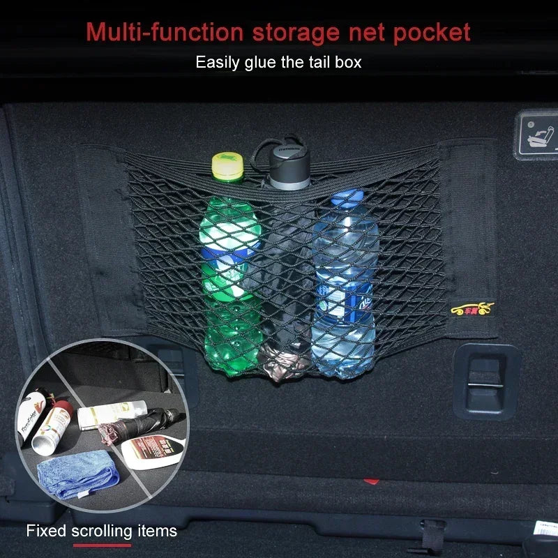 Car Storage Net Stretchable Mesh Pocket Net Magic Elastic Sticker Universal Rear Mesh Trunk Seat Bag Pocket Cage Auto Organizer Beauty World Shop