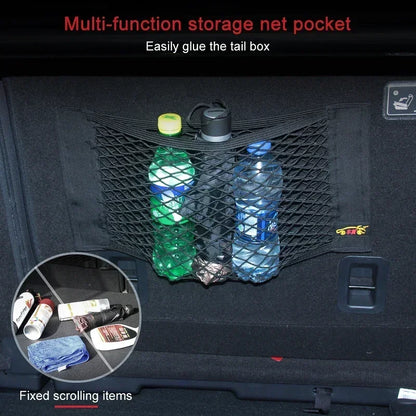 Car Storage Net Stretchable Mesh Pocket Net Magic Elastic Sticker Universal Rear Mesh Trunk Seat Bag Pocket Cage Auto Organizer Beauty World Shop