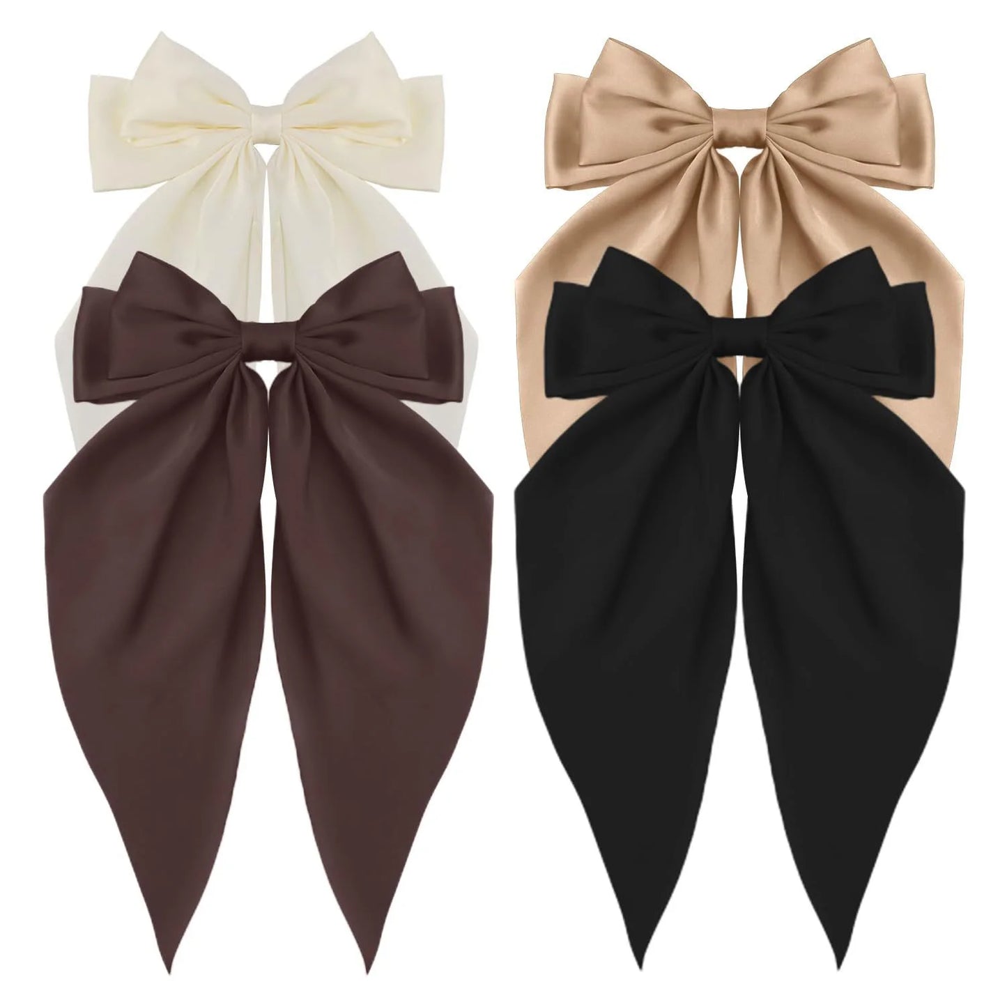 Korean Accessories Hair Clips for Women Girls Big Bowknot Solid Satin Long Ribbon Bows Spring Clamp Barette Cheveux Femme 2023 Beauty World Shop