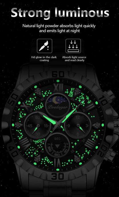 POEDAGAR Luxury Man Watch Waterproof Luminous Stainless Steel Quartz Men's Wristwatch Chronograph Military Watches For Men Reloj Beauty World Shop