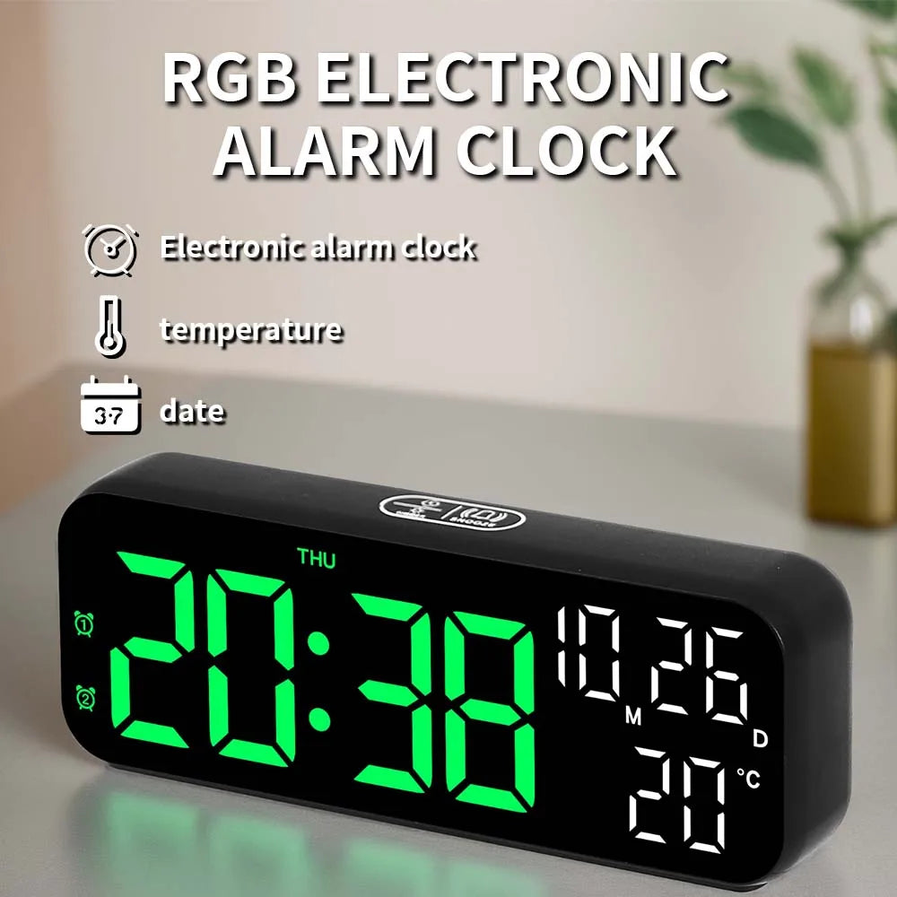 Digital Alarm Clock Temperature and Date Week Display Night Mode Table Clock Voice Control 12/24H Electronic LED Alarm Clocks Beauty World Shop