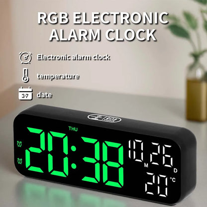 Digital Alarm Clock Temperature and Date Week Display Night Mode Table Clock Voice Control 12/24H Electronic LED Alarm Clocks Beauty World Shop