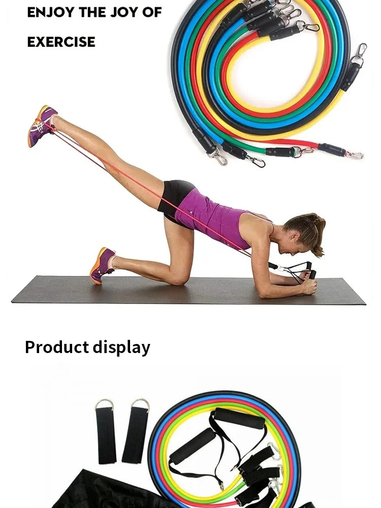 11pcs TPE Resistance Band Set Fitness Band Pull Rope Elastic Training Band With Door Anchor Handles Carry Bag Legs Ankle Straps Beauty World Shop