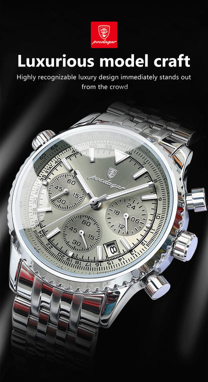 POEDAGAR Luxury Fashion Men Watch Stainless Steel Waterproof Luminous Quartz Male Clock Date Chronograph Military Men's Watches Beauty World Shop