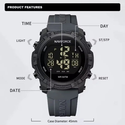 NAVIFORCE 7104 Sports Men's LCD Digital Leisure Date Week Alarm Clock Waterproof Silicone Strap Electronic Watch électronique Beauty World Shop