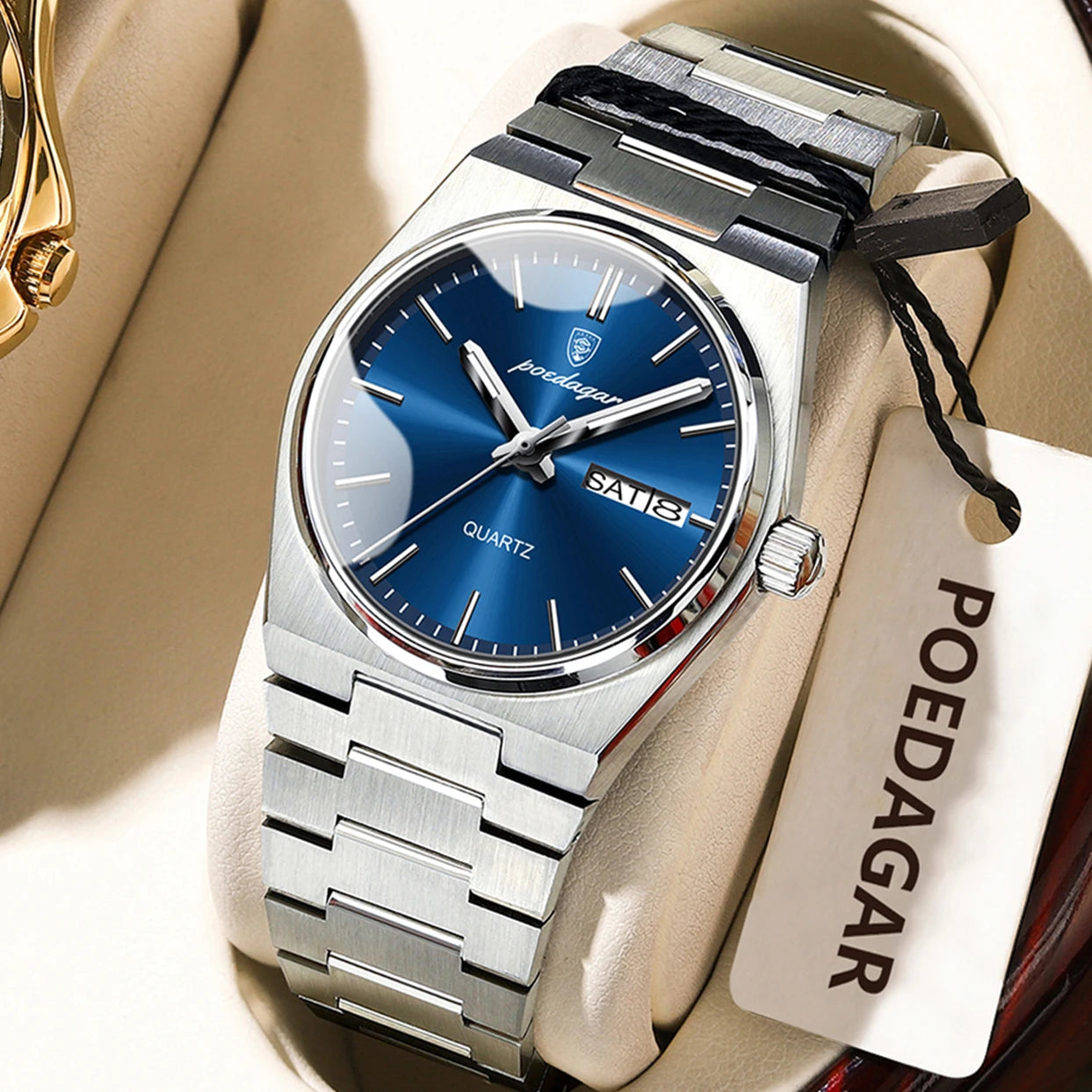 POEDAGAR Elegant Woman's Watch Date Week Waterproof Luminous Ladies Clock Quartz Stainless Steel Fashion Watches For Women Reloj Beauty World Shop
