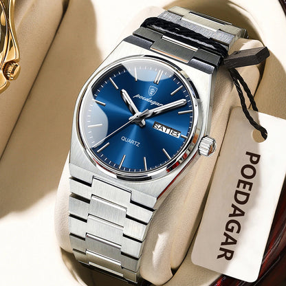 POEDAGAR Elegant Woman's Watch Date Week Waterproof Luminous Ladies Clock Quartz Stainless Steel Fashion Watches For Women Reloj Beauty World Shop