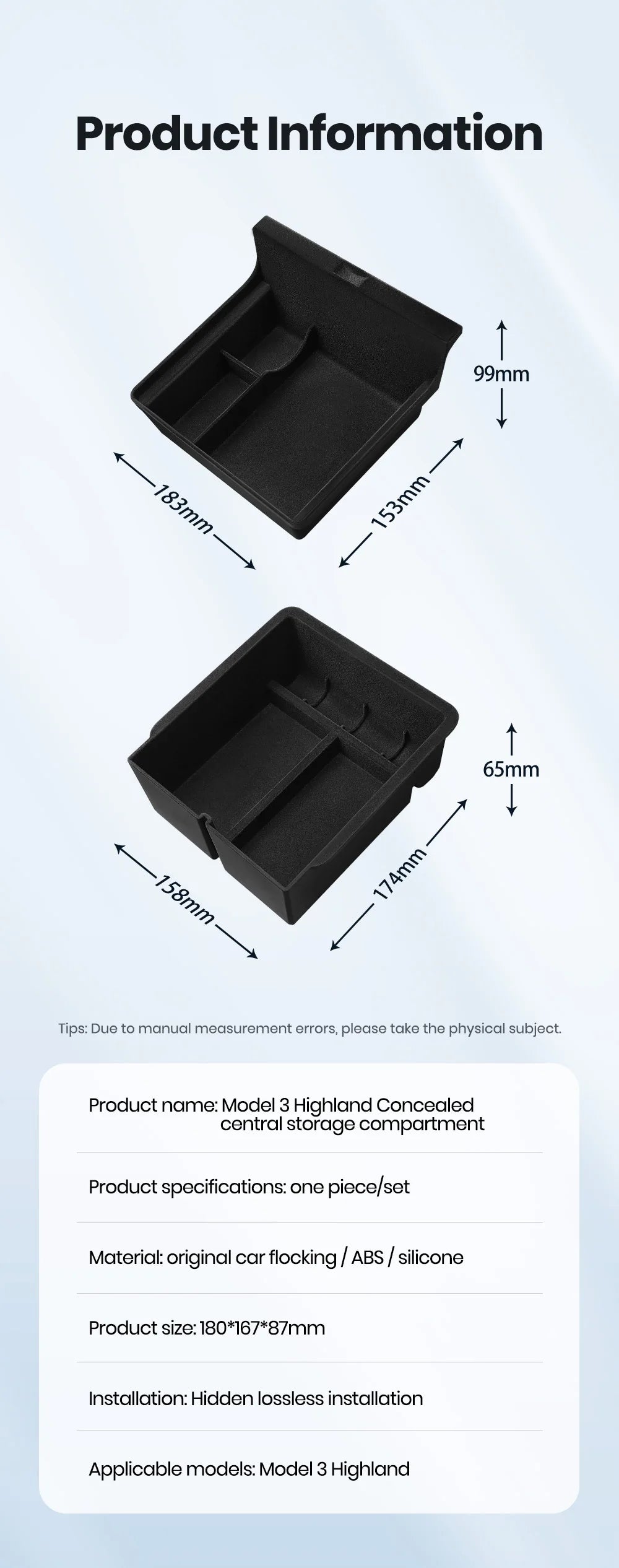 YZ For Tesla Model 3 Highland 2024 Model Y Juniper 2025 Storage Box Center Armrest Hidden Box Cup Holder Organizer Accessories Beauty World Shop