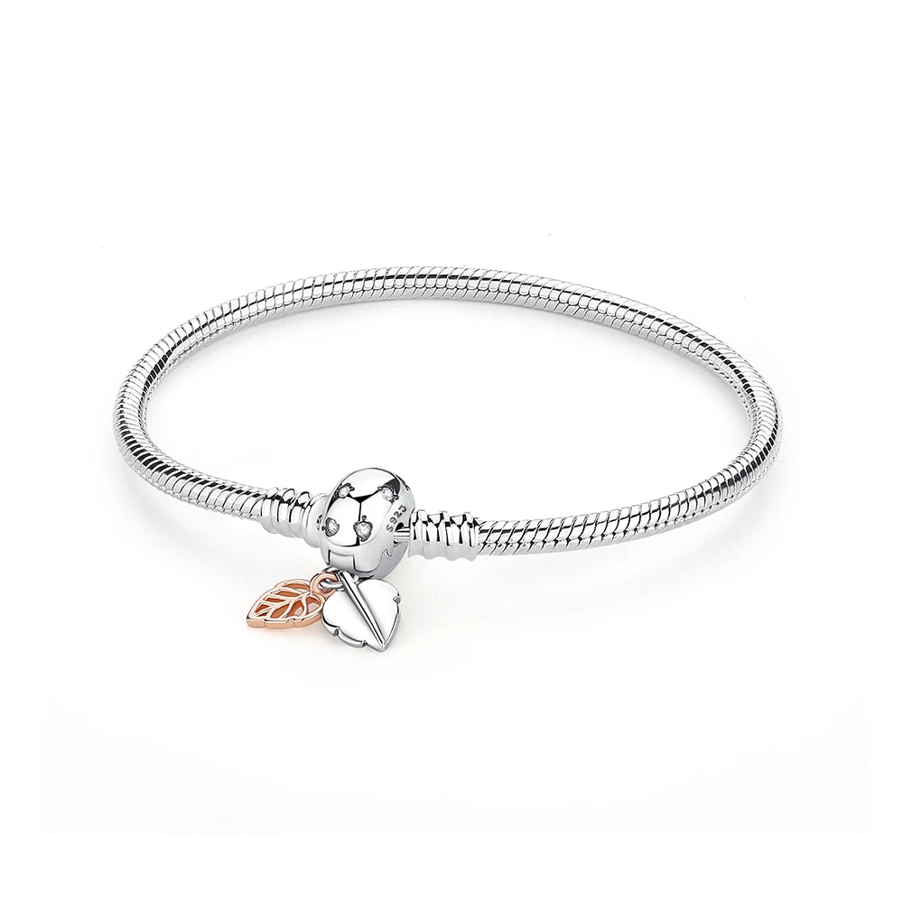 Original 925 Sterling Silver Bracelets Bangles Love Heart Clip Charms Beads Snake Chains For Women Rose Gold DIY Luxury Jewelry Beauty World Shop
