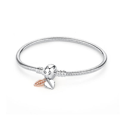 Original 925 Sterling Silver Bracelets Bangles Love Heart Clip Charms Beads Snake Chains For Women Rose Gold DIY Luxury Jewelry Beauty World Shop