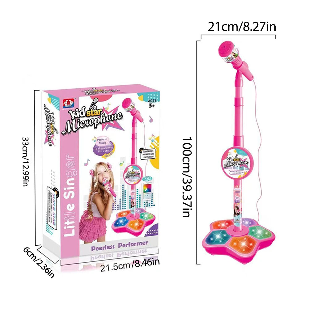 Kids Rocking-Roll Microphone with Stand Karaoke Song Music Instrument Toys Brain-Training Educational Toy Birthday Gift Girl Boy Beauty Fashion