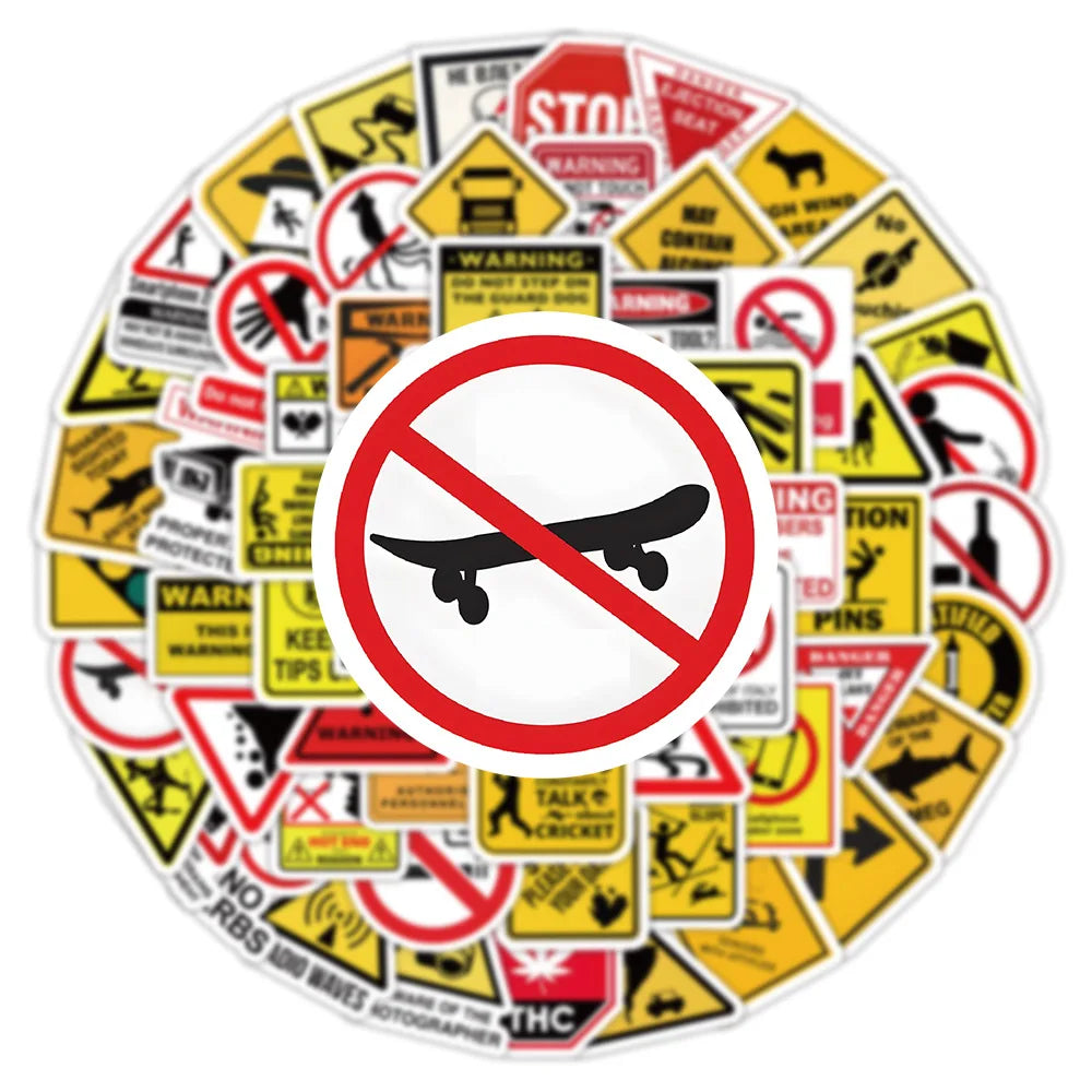 10/50/100PCS Warning Pattern Sign Stickers Pack DIY Skateboard Motorcycle Suitcase Stationery Decals Decor Phone Laptop Toys Beauty World Shop