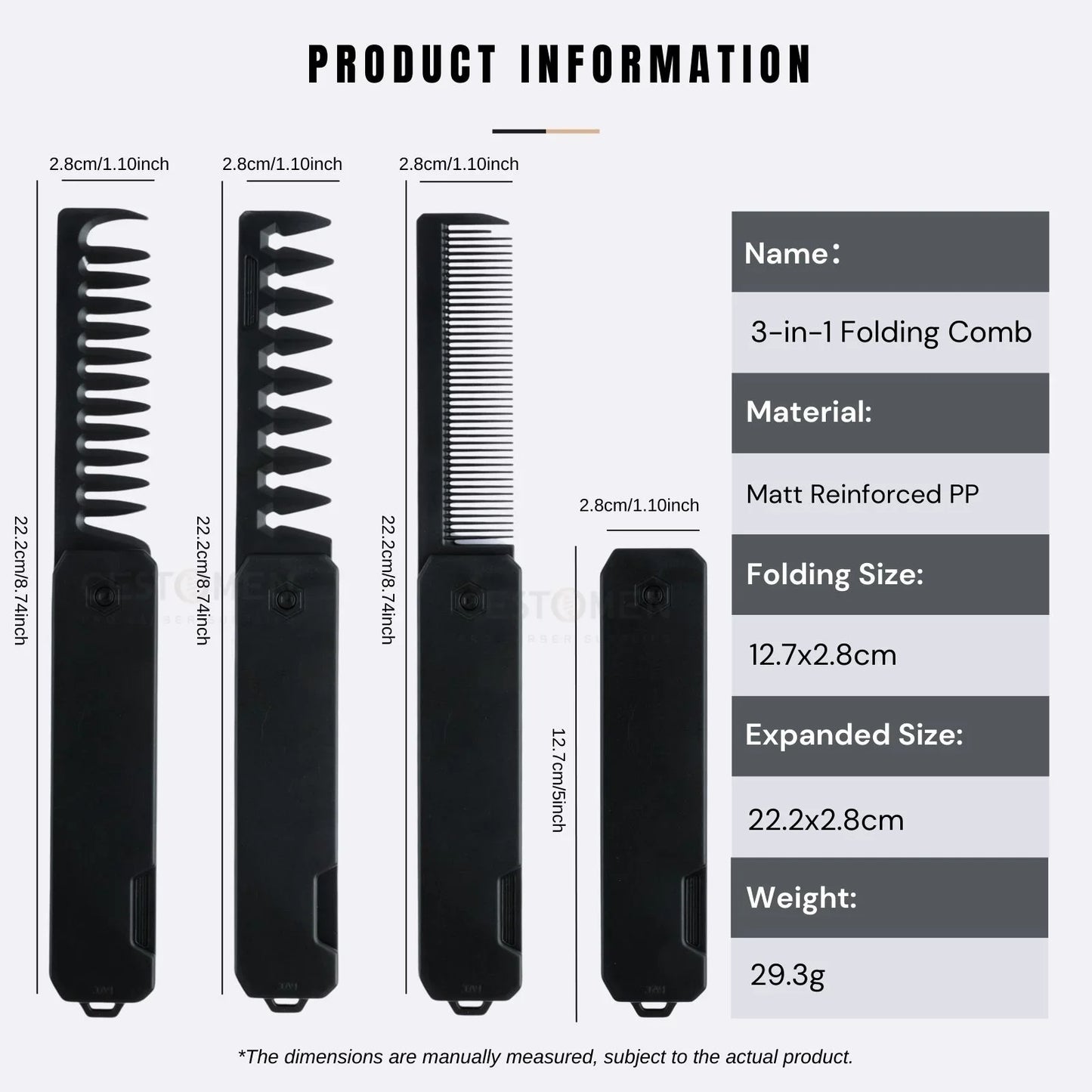 Professional 3 in 1 Pocket Folding Combs Wide Tooth Oil Head Comb Beard Combing Barber Hair Clipper Comb Salon Hair Styling Tool Beauty World Shop