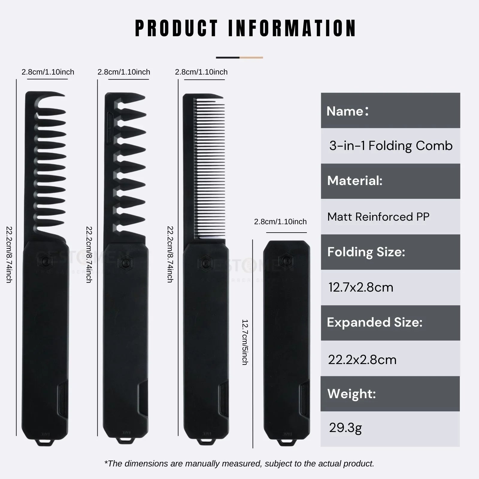 Professional 3 in 1 Pocket Folding Combs Wide Tooth Oil Head Comb Beard Combing Barber Hair Clipper Comb Salon Hair Styling Tool Beauty World Shop