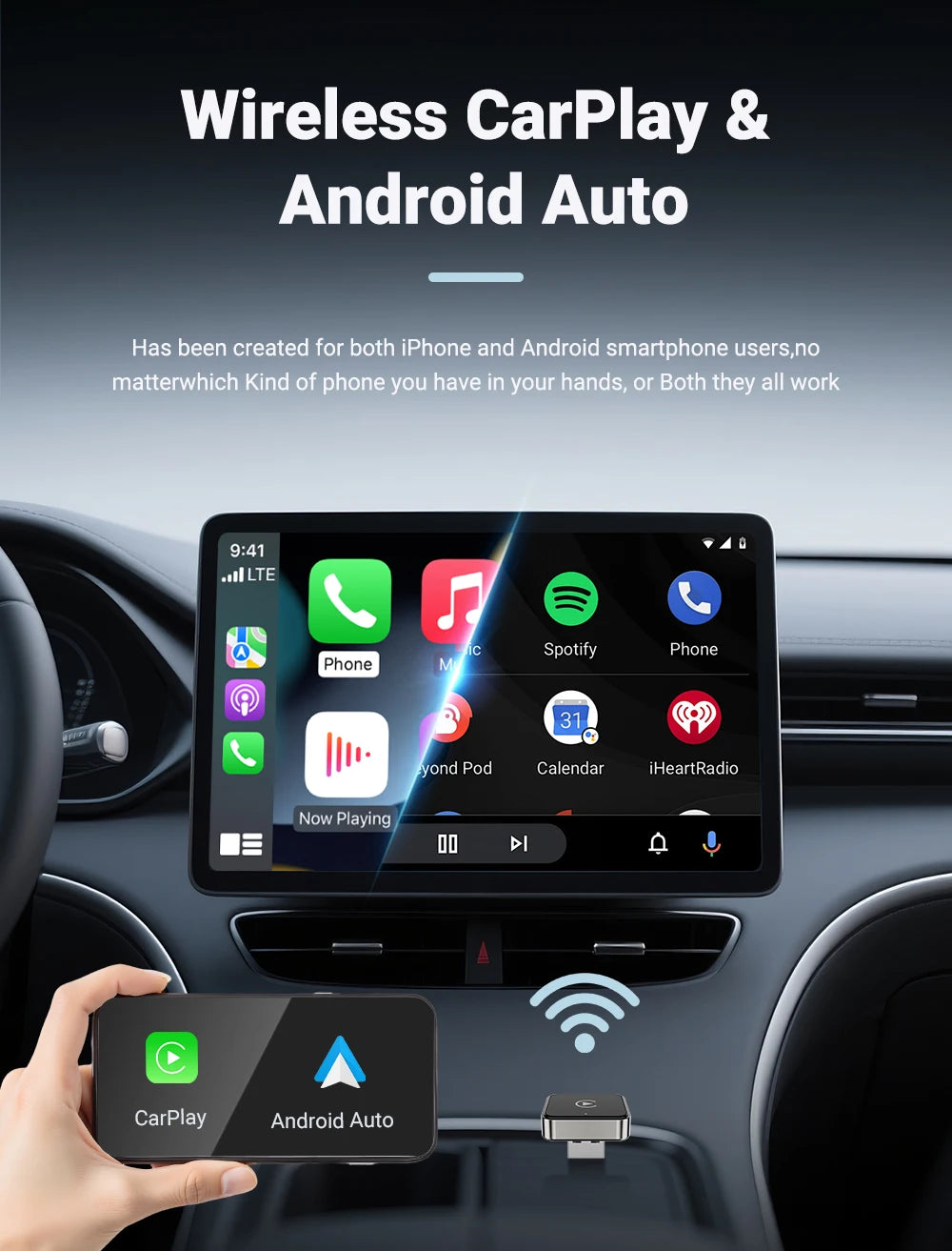 XUDA 2 in1 Wired to Wireless CarPlay Android Auto Adapter for OEM Car Stereo With USB Dongle Smart Mini Box Plug and Play Blueto Beauty World Shop