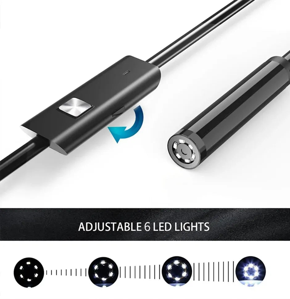 7.0MM TYPE-C Endoscope Camera IP67 Waterproof 6 LEDs Adjustable USB Android Flexible Inspection Borescope Cameras for Phone PC Beauty World Shop