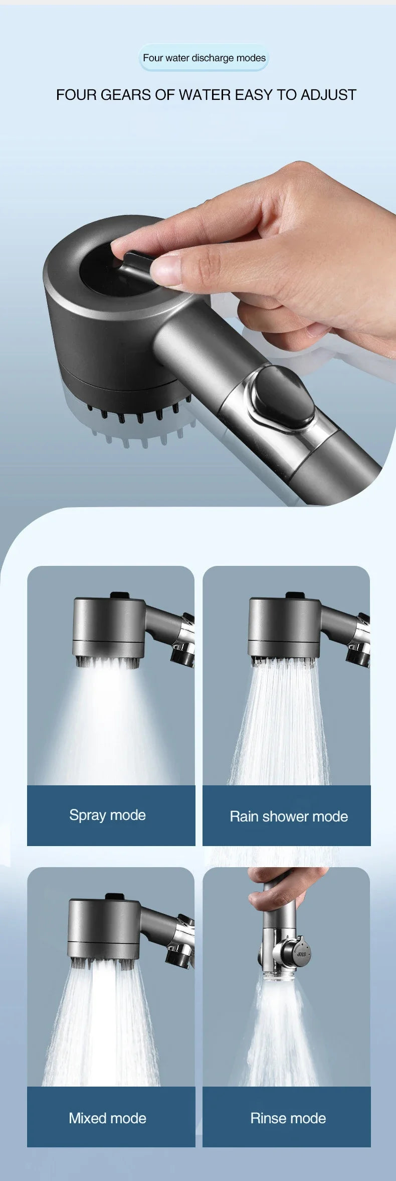 High Pressurized Filter Shower Head 3-mode Adjustable Spray with Massage Brush Rain Faucet Bathroom Accessories Beauty World Shop