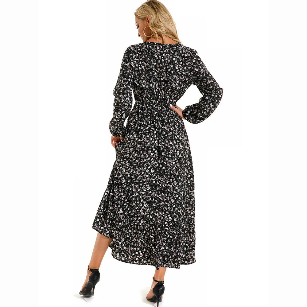 2023 Sping Summer Bohemian Women Maxi Dress Casual Long Sleeve High Waist Beach Woman Chiffon Dresses Floral Vestidoes Mujer New Beauty World Shop